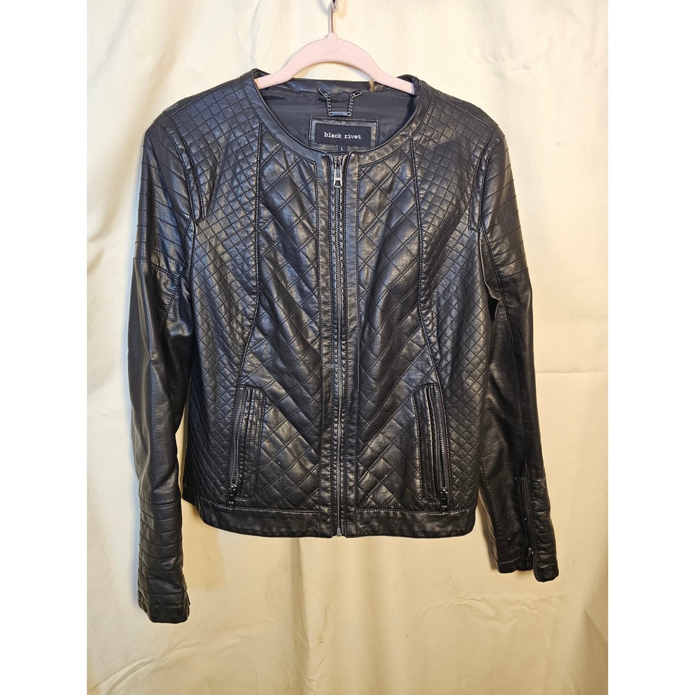 Black Rivet Womens Quilted Faux Leather Moto Jacket Black Large WWHTI4026